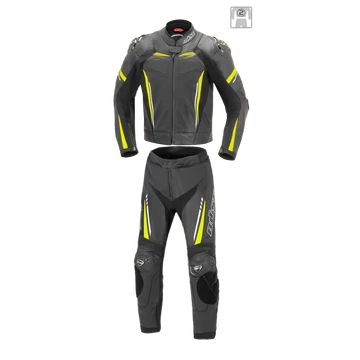 Büse Imola férfi kétrészes bőrruha fekete/neonsárga