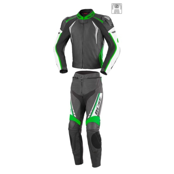 Büse Silverstone Pro kétrészes férfi bőrruha fekete/zöld 48