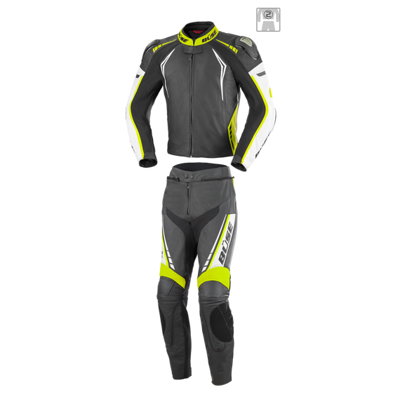 Büse Silverstone Pro kétrészes férfi bőrruha fekete/neonsárga 54